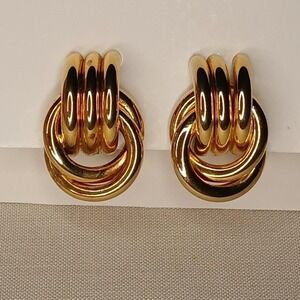 Vintage Earrings Gold Tone Clip On Door Knocker